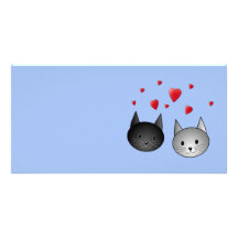 Niedliche schwarze und graue Katzen, mit Herzen Bild Karte