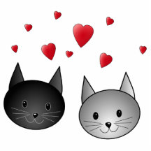 Niedliche schwarze und graue Katzen, mit Herzen Photofiguren