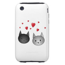 Niedliche schwarze und graue Katzen, mit Herzen Tough iPhone 3 Hülle