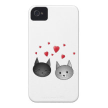 Niedliche schwarze und graue Katzen, mit Herzen iPhone 4 Etuis