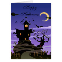 Niedliche Spuk Haus-u. Schläger-Halloween-Karte