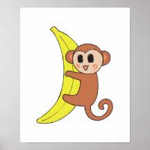 niedlicher Babyaffe auf Banane Poster