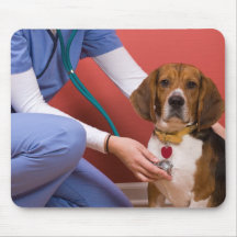 Niedlicher Beagle-Hund, der eine Veterinärüberprüf Mousepads