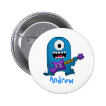 Niedlicher blauer Monster-Gitarrist Anstecknadelbuttons