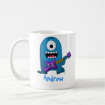 Niedlicher blauer Monster-Gitarrist Kaffeehaferl