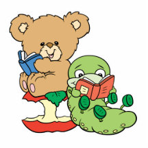 Niedlicher Buch-Wurm und Lesebär Fotostatue