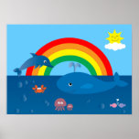 Niedlicher Cartoon-Marineleben u. Regenbogen-Gewoh Plakatdrucke