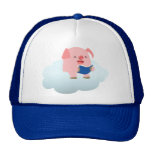 Niedlicher Cartoon-Schwein-Leser auf Wolken-Hut Baseballmütze