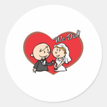 Niedlicher Cartoon "wir taten" Hochzeitspaare Runde Aufkleber