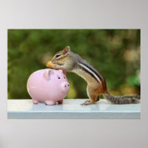 Niedlicher Chipmunk mit lustiges Geld-Piggy Bank-B Plakat
