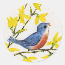 Niedlicher Gesang-blauer Vogel-Baum Runde Aufkleber
