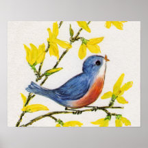 Niedlicher Gesang-blauer Vogel-Baum Poster