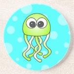 Niedlicher grüner Kawaii Quallen-Blau-Hintergrund Getränkeuntersetzer