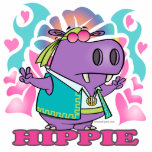 niedlicher hippy Hippieflusspferd-Cartoon mit Text Photo Figur