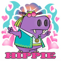niedlicher hippy Hippieflusspferd-Cartoon mit Text Photo Figur
