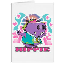 niedlicher hippy Hippieflusspferd-Cartoon mit Text Grußkarten