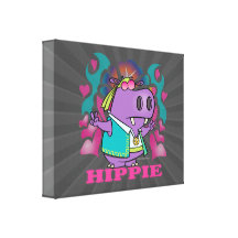 niedlicher hippy Hippieflusspferd-Cartoon mit Text Gespannter Galerie Druck