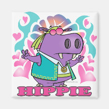 niedlicher hippy Hippieflusspferd-Cartoon mit Text Magnete
