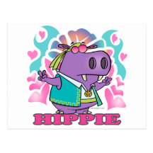 niedlicher hippy Hippieflusspferd-Cartoon mit Text Postkarte