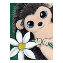 Niedlicher Igel, der Blumen-Postkarte hält