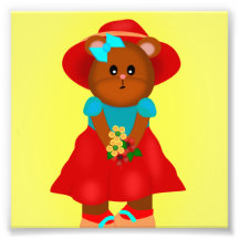 Niedlicher kleiner Bär mit Blumen Photodruck