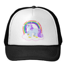 Niedlicher magischer Unicorn mit dem Regenbogen (k Retromütze