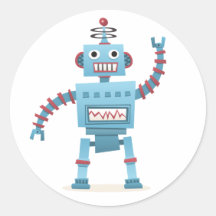 Niedlicher retro Roboter Android scherzt Cartoon Runder Sticker