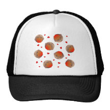Niedlicher Robin und roter Herz-Entwurf Retrocap