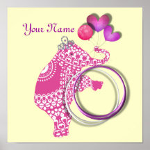 Niedlicher rosa Elefant-personalisierter Baby-Kind Posterdrucke