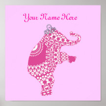 Niedlicher rosa Elefant-personalisierter Baby-Kind Plakat