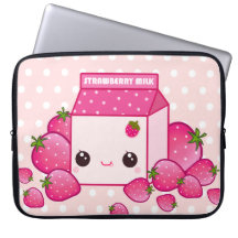 Niedlicher rosa Milchkarton mit kawaii Erdbeeren Computer Sleeve Schutzhüllen