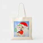 Niedlicher Sankt-Hund mit Weihnachtsbaum-Hintergru Taschen