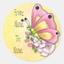 Niedlicher Schmetterling und Blumen Sticker