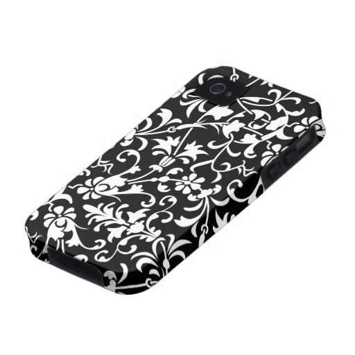 Niedlicher schwarzer Damast iPhone 4 Mit Blumencas iPhone 4/4S Cover