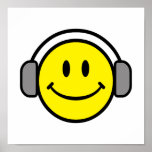 niedlicher Smiley mit Kopfhörern Plakatdruck