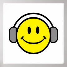 niedlicher Smiley mit Kopfhörern Plakatdruck