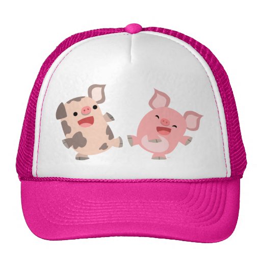 Niedlicher Tanzen-Cartoon-Schwein-Hut Trucker Caps