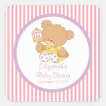 Niedlicher Teddy-Bärn-Baby-Duschen-Quadrat-Aufkleb