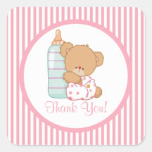 Niedlicher Teddy-Bärn-Baby-Duschen-Quadrat-Aufkleb
