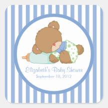 Niedlicher Teddy-Bärn-Baby-Duschen-Quadrat-Aufkleb