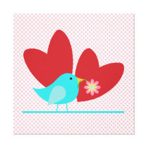 Niedlicher Vogel und Herzen Leinwand Druck