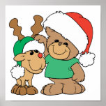 Niedlicher Weihnachtsbär und -ren Posterdrucke