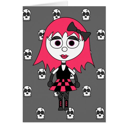 Niedliches Cartoon Goth Mädchen und Schädel-Karte