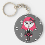 Niedliches Cartoon Goth Mädchen und Schädel Keycha Schlüsselanhänger
