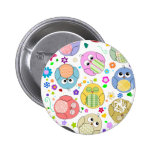 Niedliches Eulen- und Blumenmuster Buttons