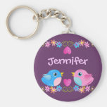 Niedliches Keychain mit Baby-Vögeln, Herzen und Na Schlüsselbänder
