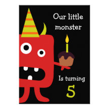 Niedliches kleines Monster-Kindergeburtstag-Party  Individuelle Einladungskarten