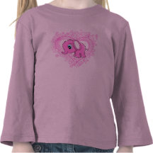 Niedliches rosa Baby-Elefant-Herz u. Blumen-T-Shir T-shirt