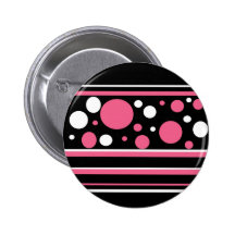 Niedliches rosa Schwarz-weißes Streifen-Polka-Punk Anstecknadelbutton