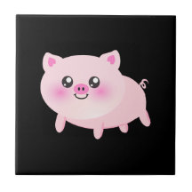 Niedliches rosa Schwein auf Schwarzem Keramikfliese
